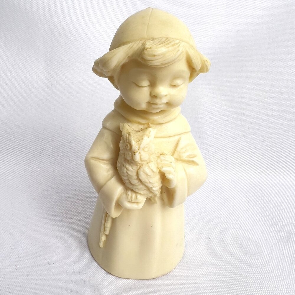 A. Santini Child Monk Figure Owl Vintage Signed Italian Religious Art Sculpture